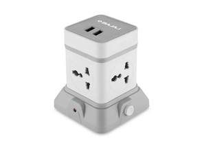 Bajaj Herculo Tower 4 Way Extension Board with 2 USB Ports - White and Grey