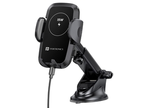 Portronics Charge Clamp 2 Magnetic Car Mobile Holder with 15W Wireless Charging - Black