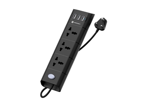 Portronics Power Plate II with 3 USB Ports + 3 Power Sockets Extension Board- Black