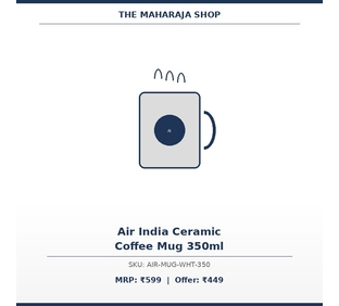 Air India Ceramic Coffee Mug 350mlB