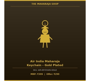 Air India Maharaja Keychain - Gold PlatedD