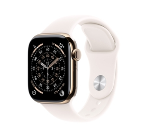Apple Watch Series 11 GPS + Cellular 42mm Gold Titanium Case with Light Blush Sport Band - M/L