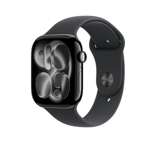 Apple Watch Series 11 GPS + Cellular 42mm Jet Black Aluminium Case with Black Sport Band - S/M