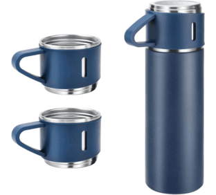 Kairos Vacuum Flask With Cups Set - Navy Blue