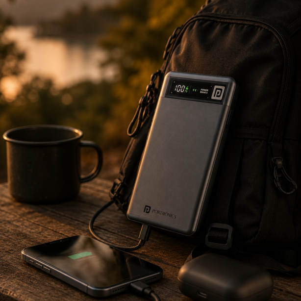 Portronics Luxcell MagClick 5000mAh 15W Slim Magnetic MagSafe Wireless Fast Charging Power Bank - Dark Grey